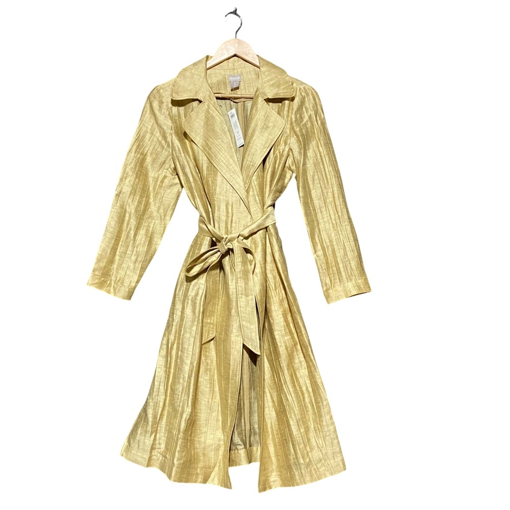 Chico's Shimmering Sand Crinkle Linen Lightweight Trench Jacket 1P US 8P/10P NWT